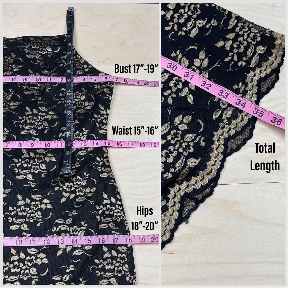 Vintage 1990s Black and Gold Lace Sheath Minidress - Picture 7 of 8